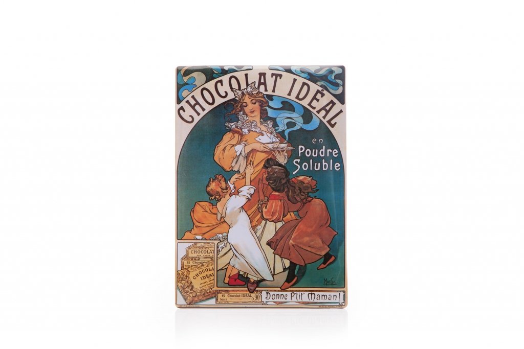 Levně Cedule Alfons Mucha – Chocolat Ideal, 15 x 21 cm