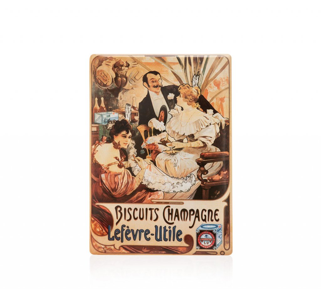 Levně Cedule Alfons Mucha – Biscuits Champagne Lefevre, 15 x 21 cm