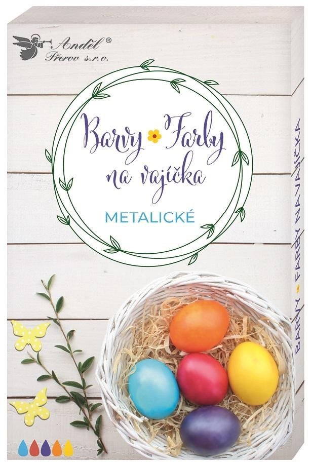 Barvy na vajíčka gelové metalické, 5ks v balení, rukavice