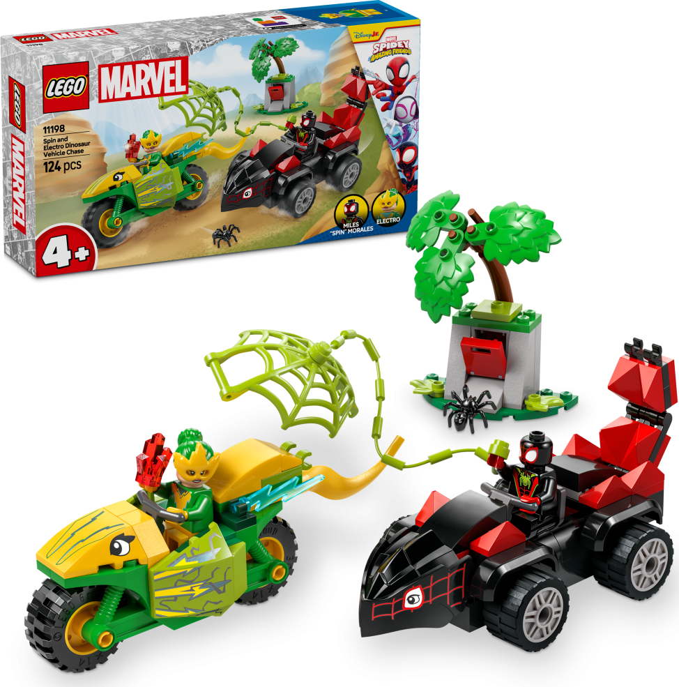 Levně LEGO® Marvel Spidey a jeho úžasní přátelé 11198 Spin, Electro a honička s dinosauřím vozidlem - LEGO® Marvel Super Heroes