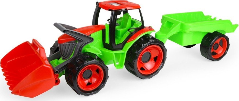 Levně Traktor se lžící Giga Trucks s vlekem plast 62cm v krabici 72x40x28cm - Loana