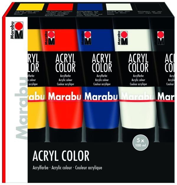 Marabu Sada akrylových barev - základní odstíny 5 x 100ml