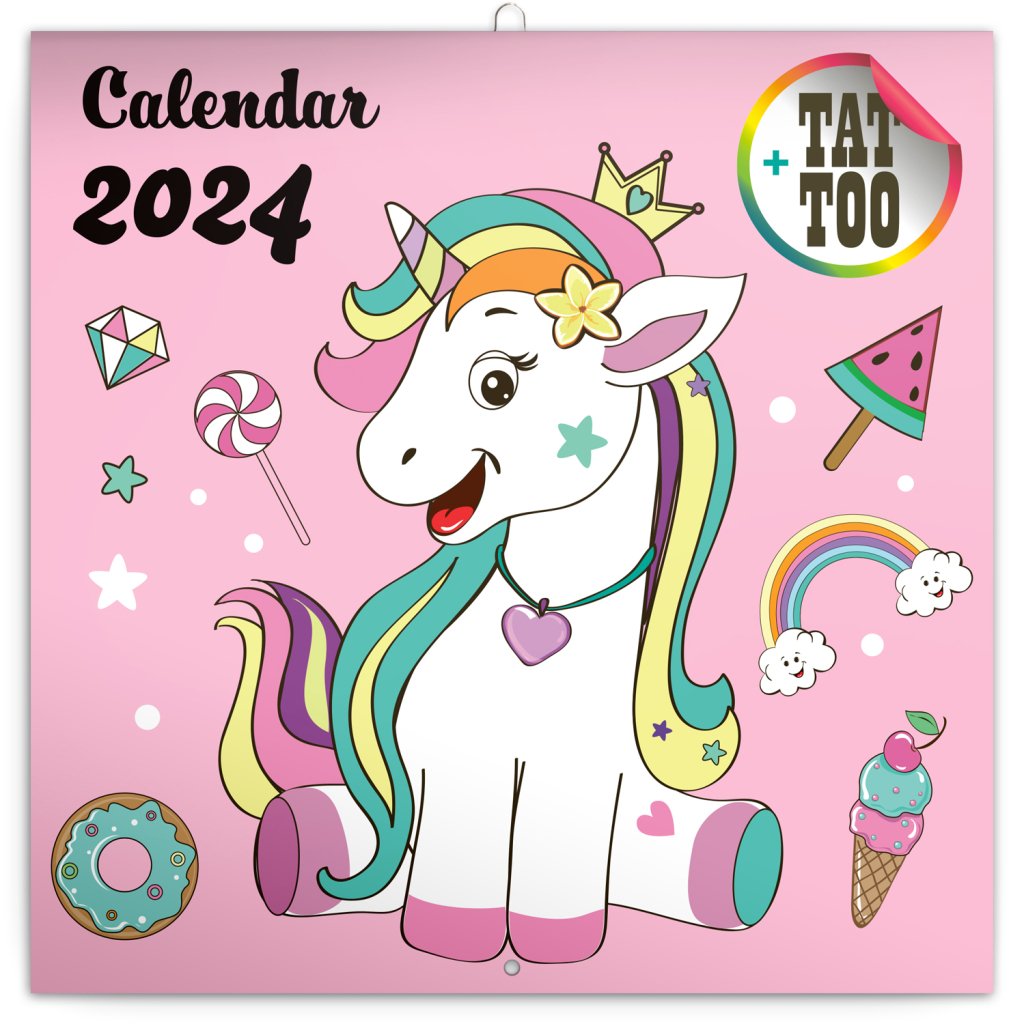 Levně Kalendář 2024 poznámkový: Šťastní jednorožci, 30 × 30 cm