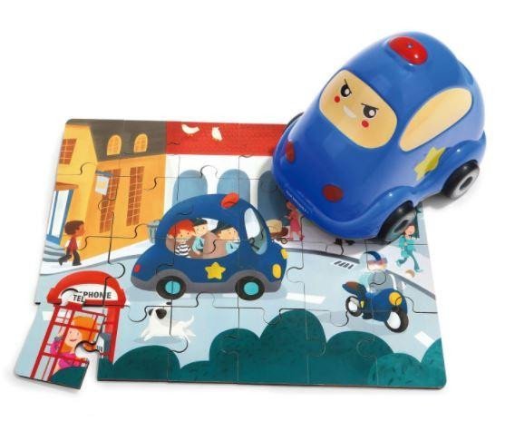 Levně Puzzle Policejní auto, dřevěné s hračkou