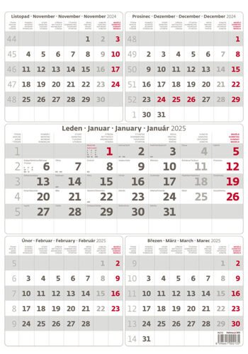 Levně Kalendář nástěnný 2025 - Pětiměsíční šedý