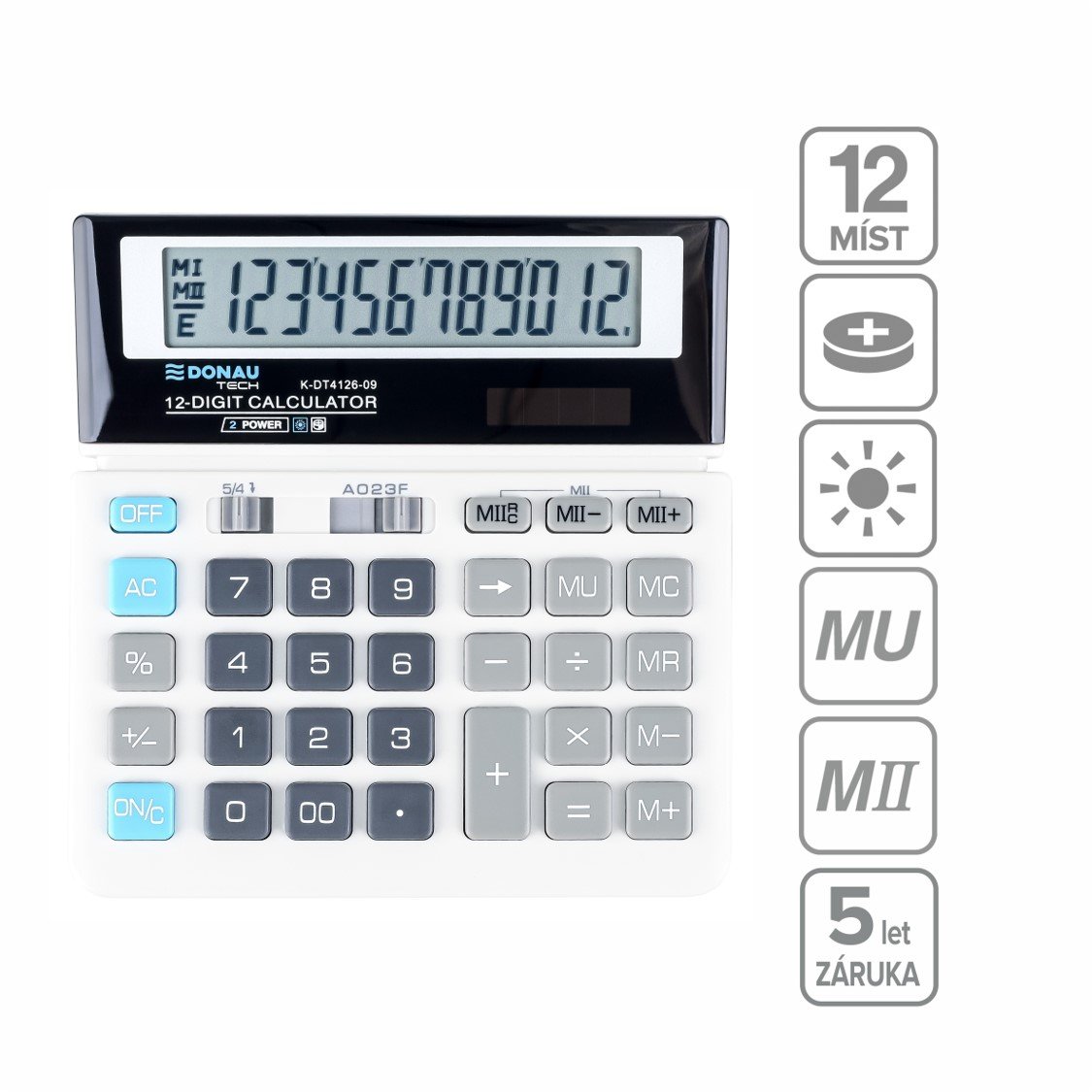 Levně DONAU kancelářská kalkulačka DONAU TECH 4126, 12místná, bílá