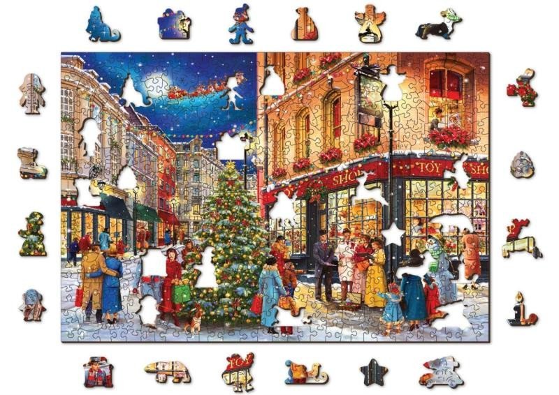 Wooden City Puzzle Vánoční ulice 2v1, dřevěné, 505 dílků