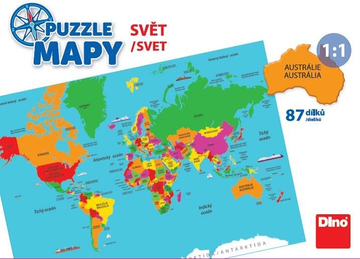 Levně Puzzle Mapy Svět 82 dílků - Dino