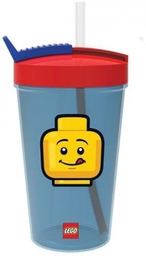 Levně Kelímek s brčkem LEGO ICONIC Classic - červená/modrá