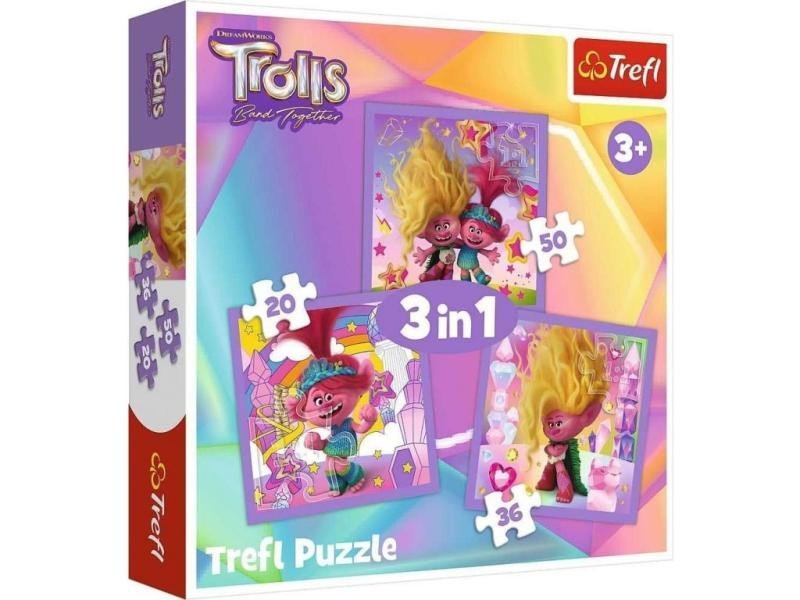 Levně Puzzle Trollové 3: Seznamte se s Trollíky 3v1 (20,36,50 dílků)