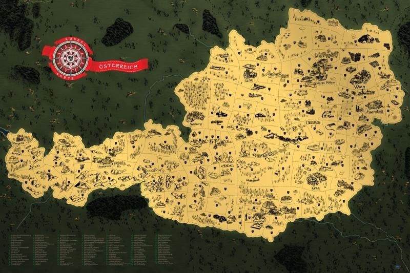 Levně Stírací mapa Rakouska Deluxe - zlatá