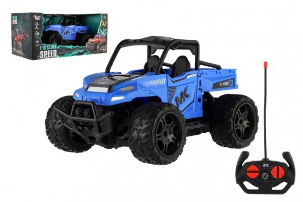 Levně Auto RC buggy pick-up terénní modré 22cm plast 27MHz na baterie se světlem v krabici 30x14x16cm
