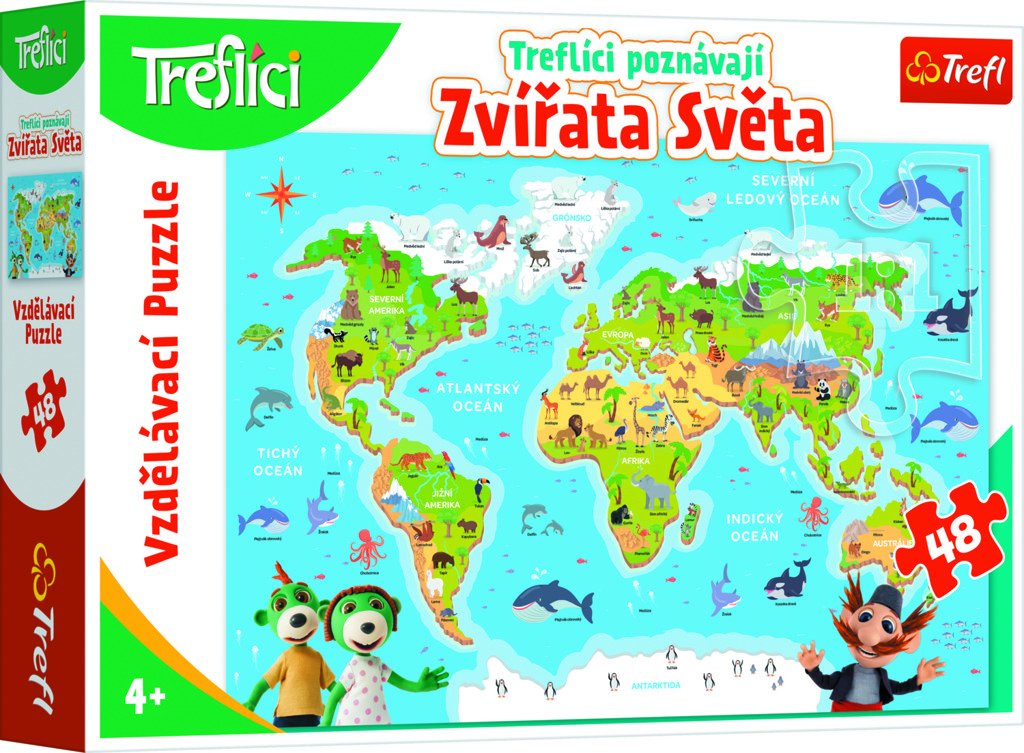 Trefl Puzzle Treflíci poznávají zvířátka světa / 48 dílků - Trefl