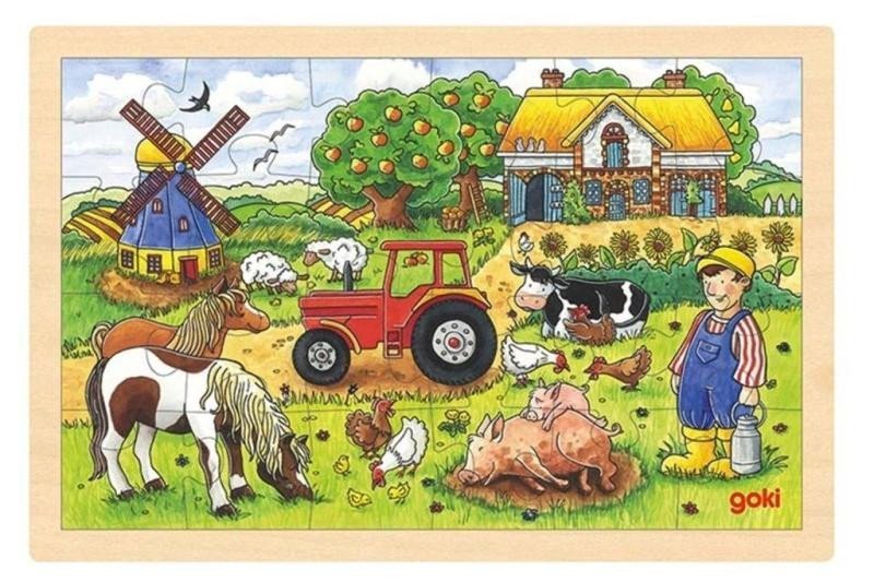 Levně Goki Puzzle Farma pana Millera 24 dílků - dřevěné