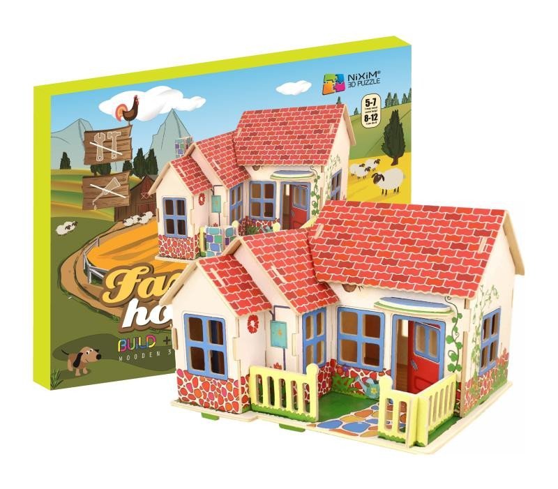 Levně NiXiM Dřevěné 3D puzzle - Dům na farmě