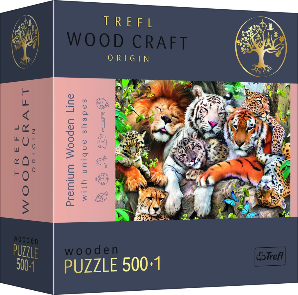 Levně Trefl Wood Craft Origin Puzzle Divoké kočky v džungli 501 dílků - dřevěné - Trefl