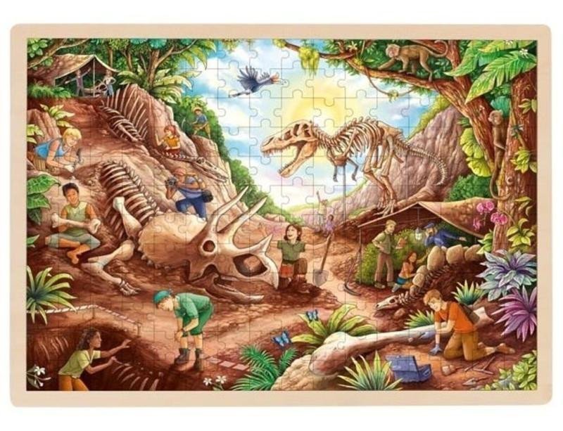 Levně Goki Puzzle Dinosauří vykopávky 192 dílků - dřevěné