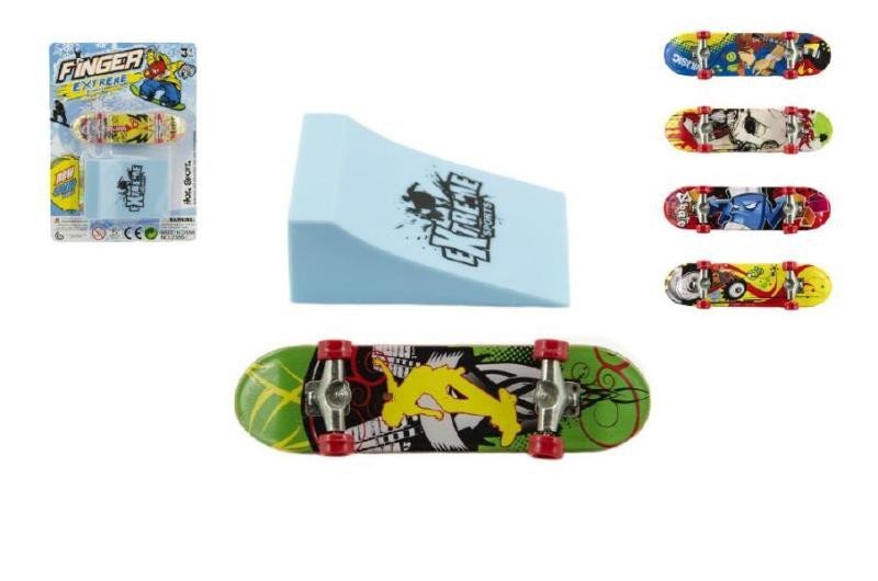 Levně Skateboard prstový s rampou plast - mix barev na kartě
