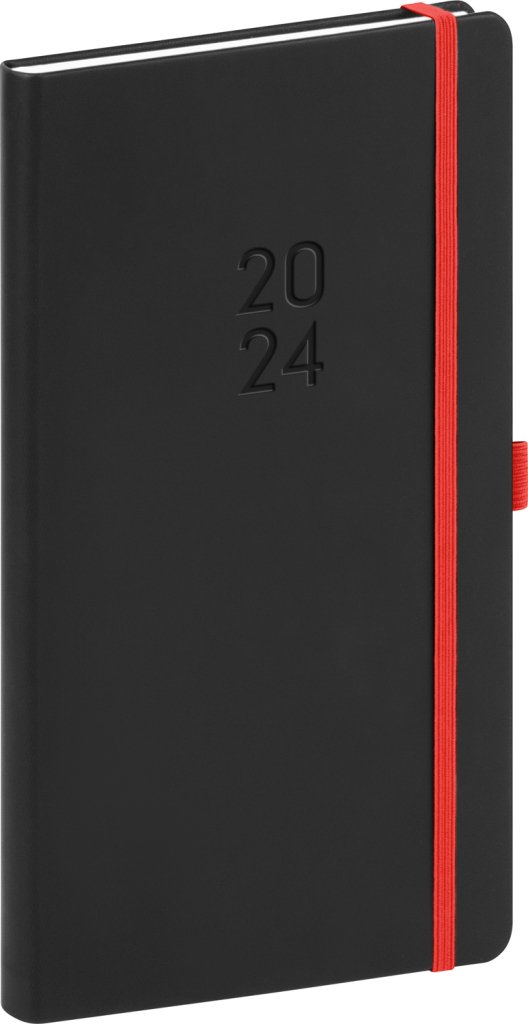Levně Diář 2024: Nox - černýčervený, kapesní, 9 × 15,5 cm