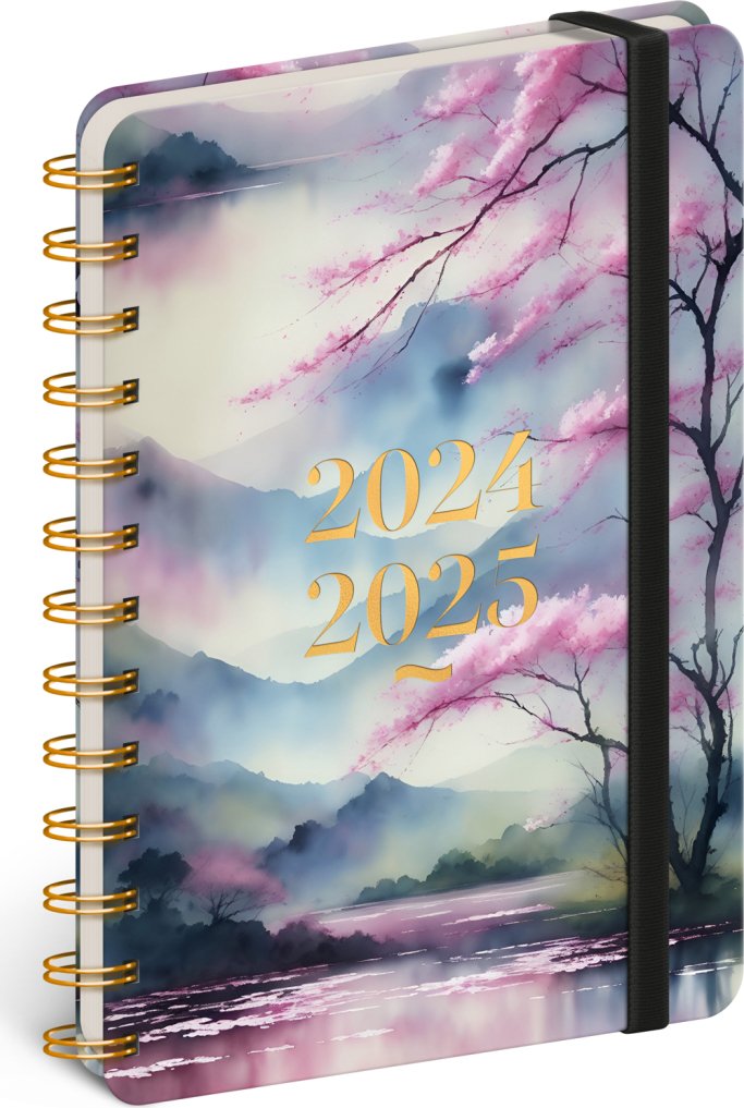 Levně Spirálový 18měsíční diář Petito – Sakura 2024/2025, 13 × 18 cm