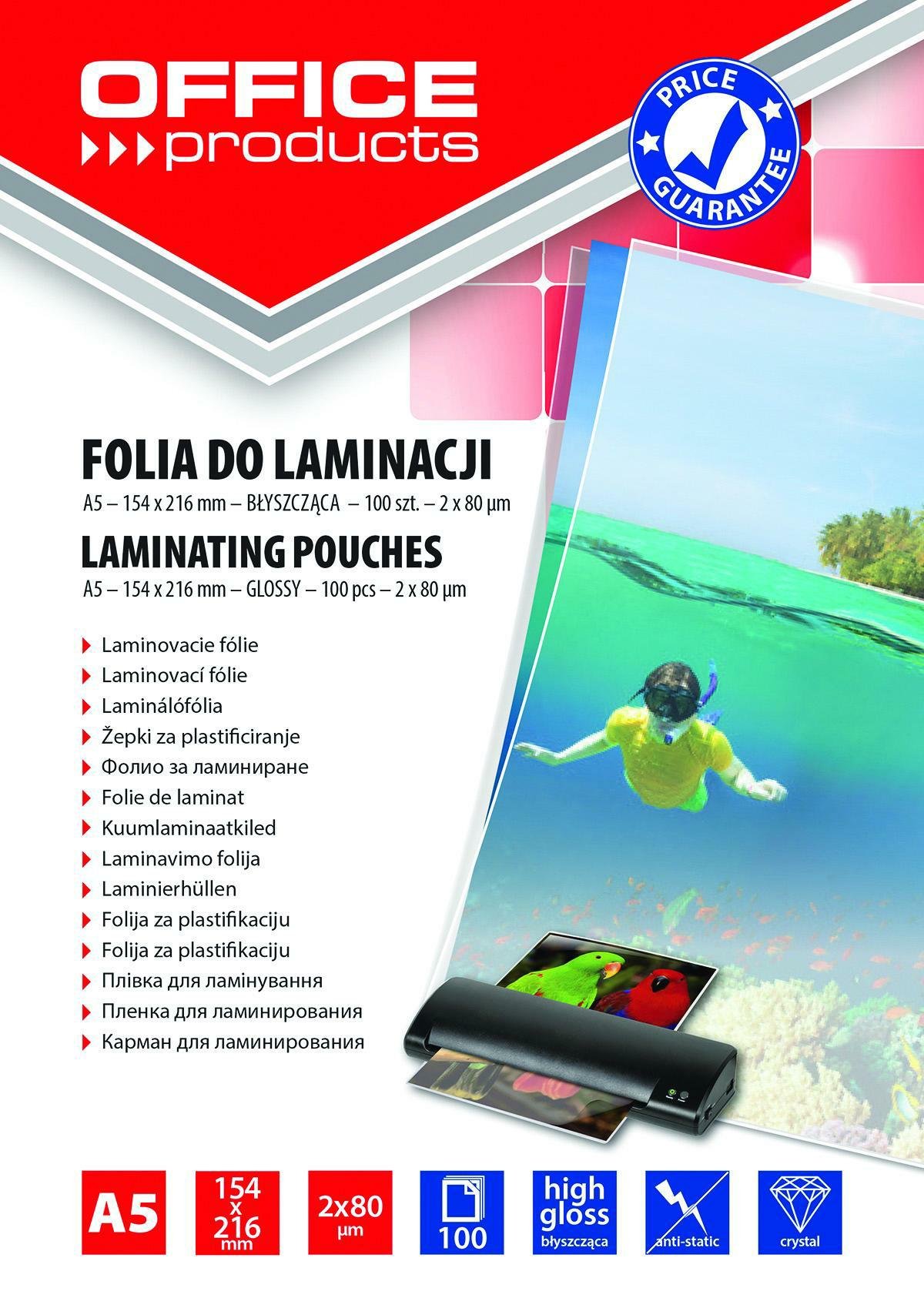 Levně Office Products laminovací kapsy, A5, 2 x 80 µm, lesklé