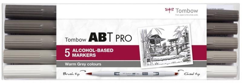Levně Tombow Oboustranný lihový fix ABT PRO - Warm Gray colors 5 ks