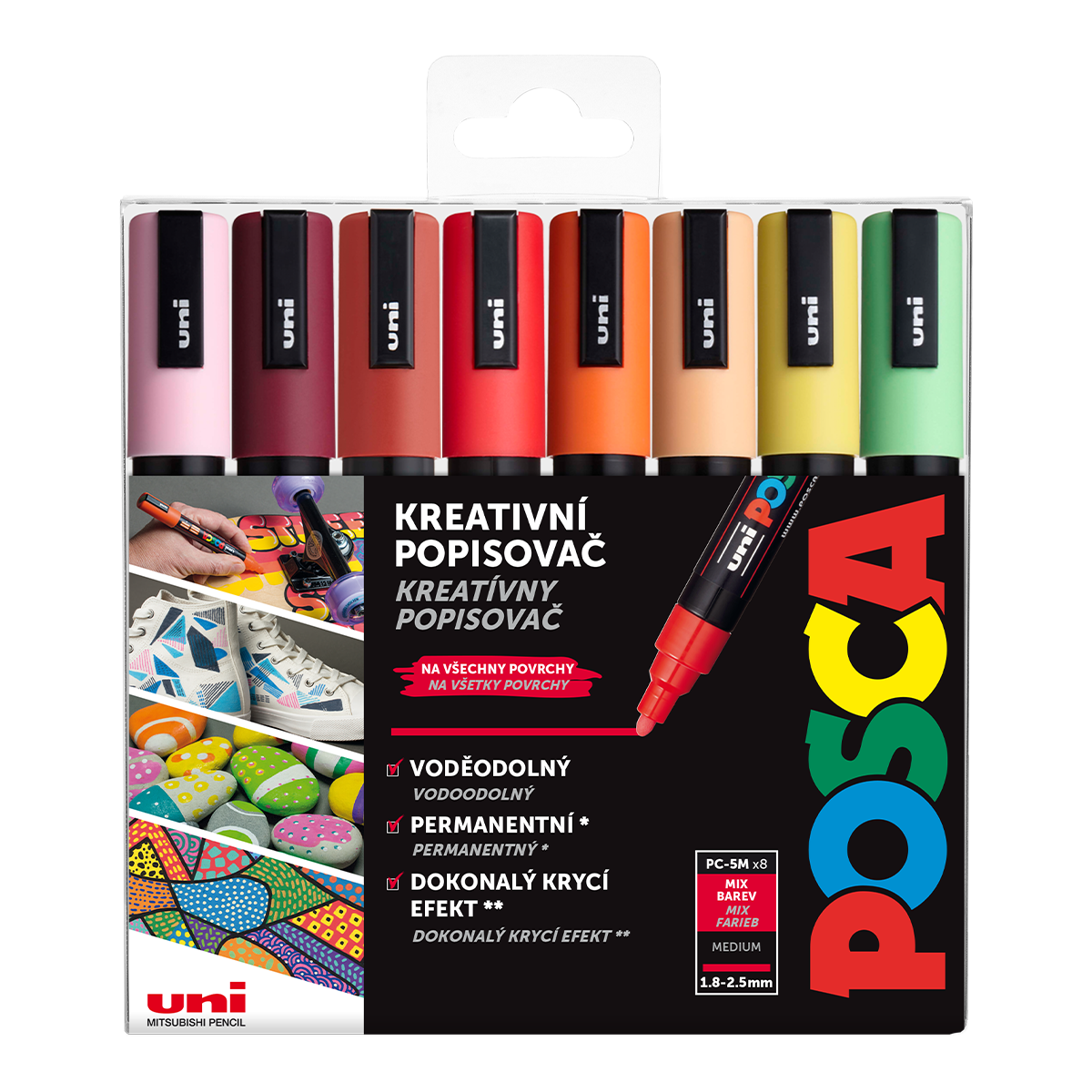 Posca sada popisovačů PC-5M, SUMMER, 1,8 - 2,5 mm, mix teplých tónů (8 ks)