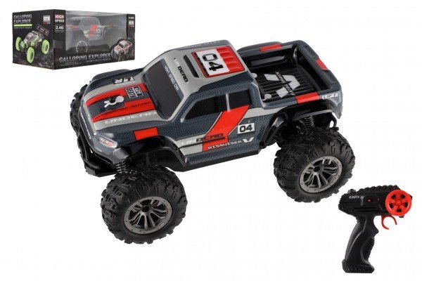 Levně Auto RC pick up terénní plast 25cm 2,4GHZ na baterie šedo-červený v krabici 32x14x18cm