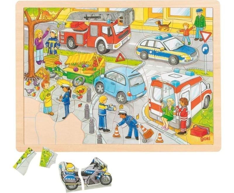 Levně Goki Puzzle Policie 56 dílků - dřevěné