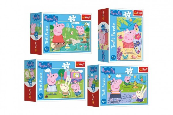 Levně Minipuzzle 54 dílků Šťastný den Prasátka Peppy/Peppa Pig 4 druhy v krabičce 9x6,5x3,5cm