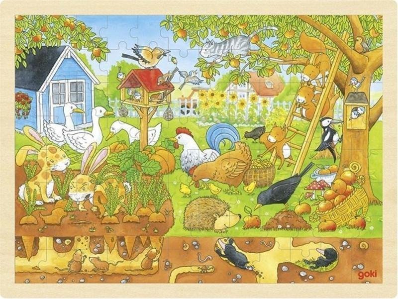 Levně Goki Puzzle Zákoutí naší zahrady 96 dílků - dřevěné