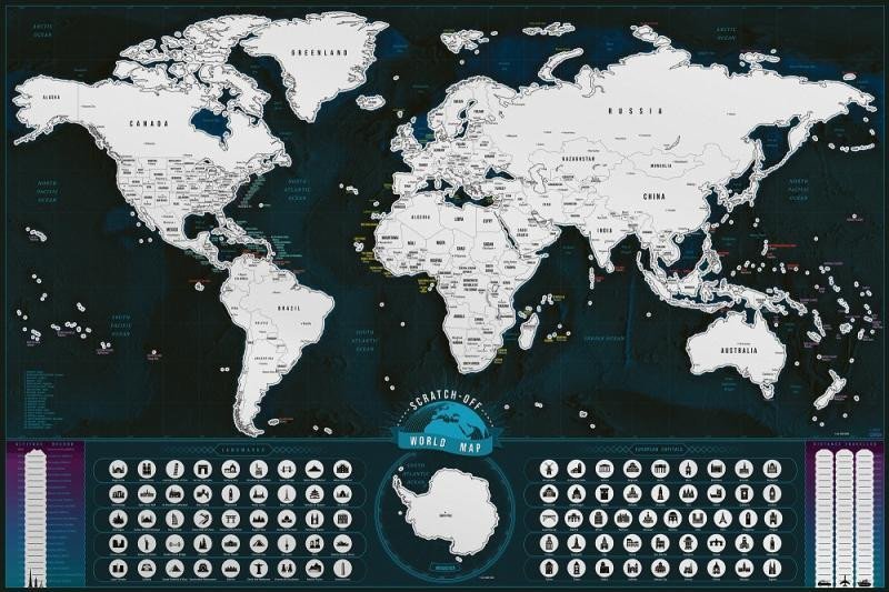 Levně Stírací mapa světa EN - silver classic XXL