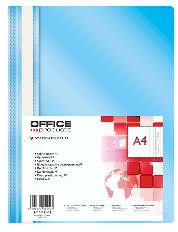 Levně Office Products rychlovazač, A4, PP, 100/170 μm, světle modrý - 25ks