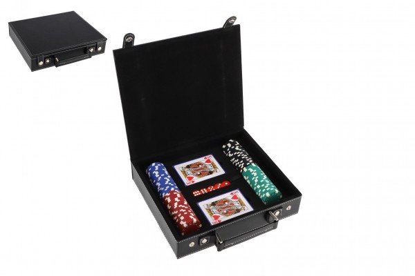 Levně Poker sada 100ks + karty + kostky v kufříku v krabici 28x25x8cm