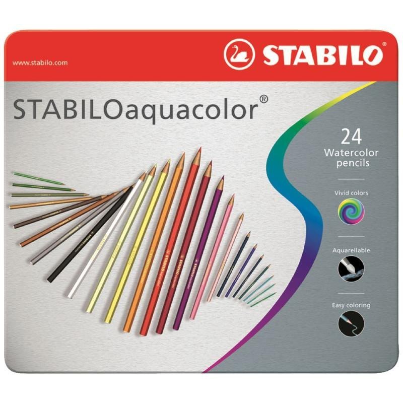 Levně Pastelky STABILO aquacolor, sada 24 ks v kovovém pouzdru