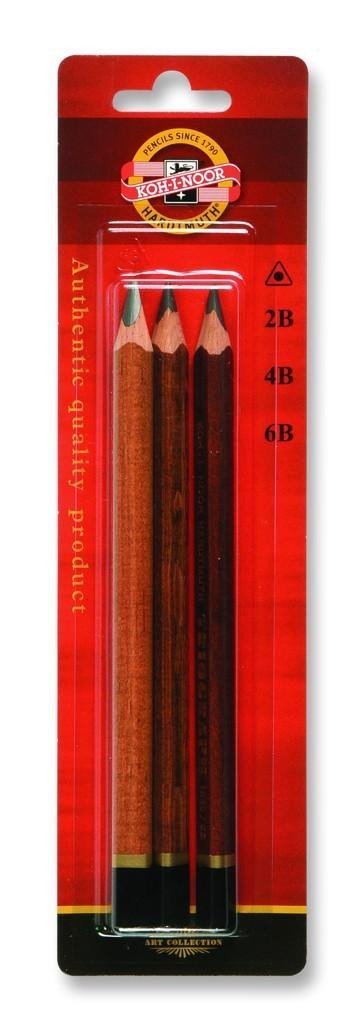 Levně Koh-i-noor tužka trojhranná grafitová silná 2B,4B,6B set 3 ks, hnědá barva