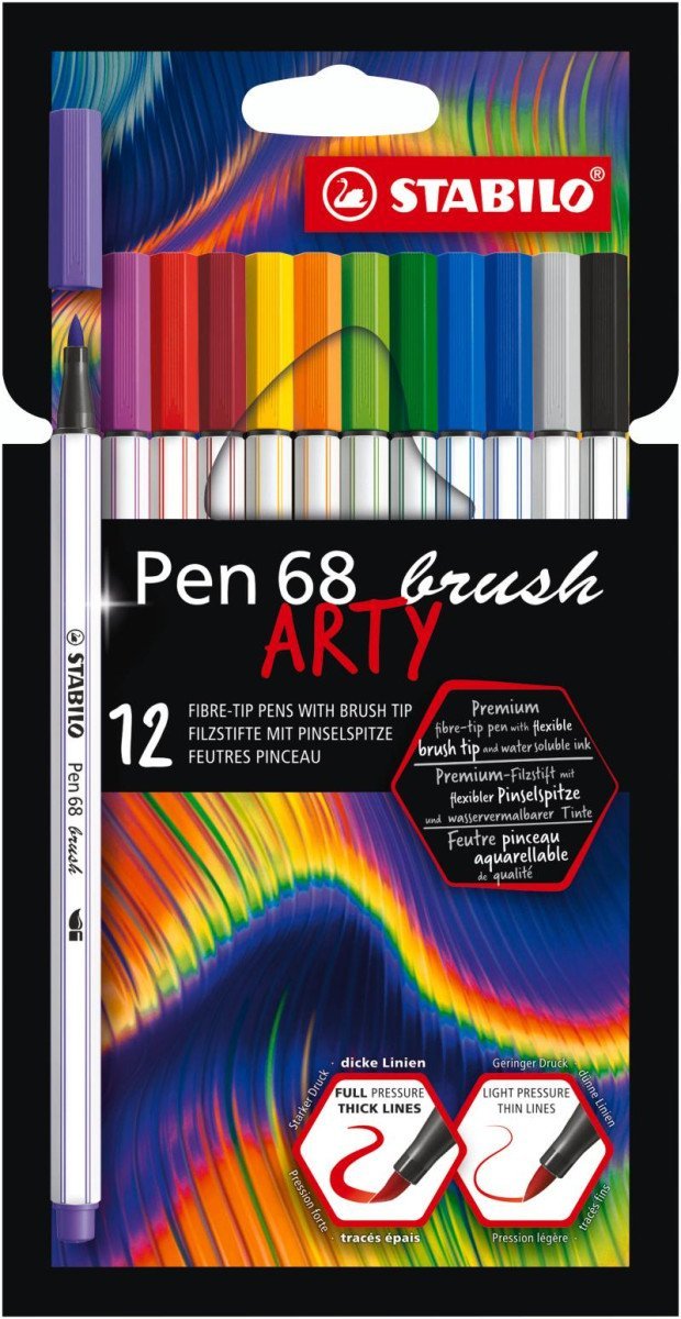Levně Fixa STABILO Pen 68 brush sada 12 ks v pouzdru&quot;ARTY&quot;