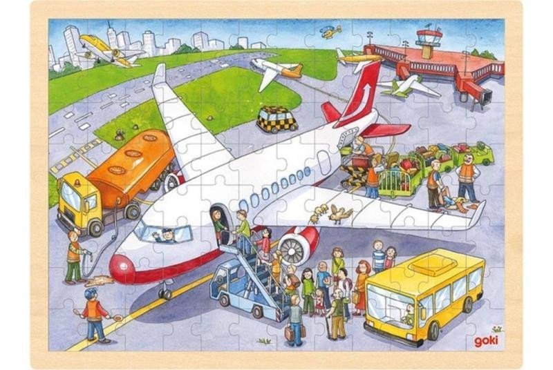 Levně Goki Puzzle Na letišti 96 dílků - dřevěné