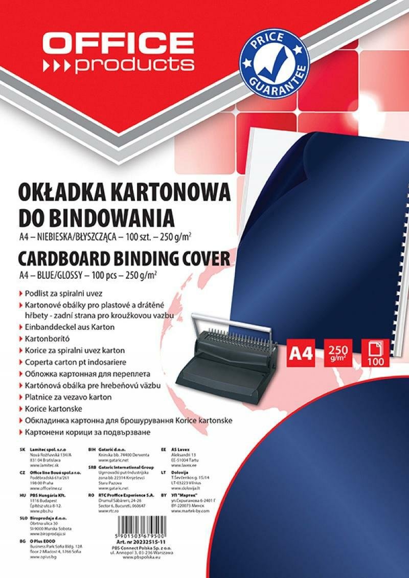 Levně Office Products desky zadní pro kroužk. vazbu, A4, karton, 250 g, lesklé, tmavě modré