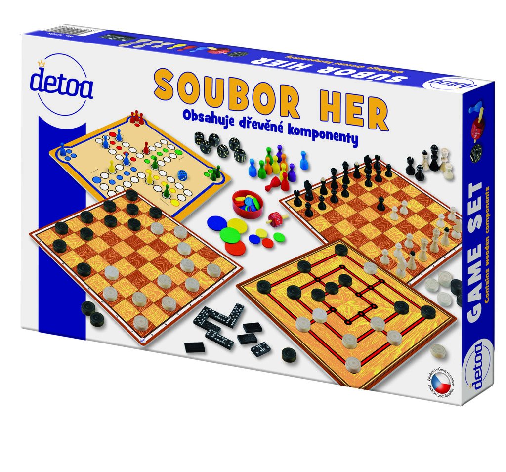 Soubor her 7 společenská hra dřevo v krabici 37x22x4cm - Detoa