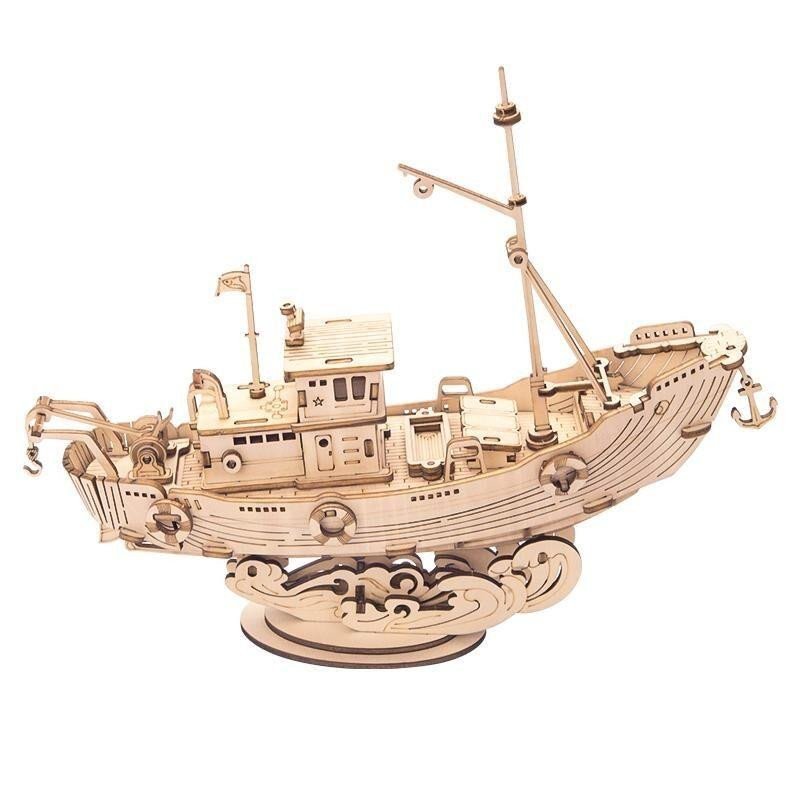 Levně Puzzle 3D Rybářská loď/104 dílků, dřevěn