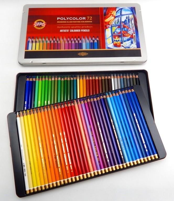 Levně Koh-i-noor pastelky umělecké POLYCOLOR kreslířská sada 72 ks v plechové krabičce