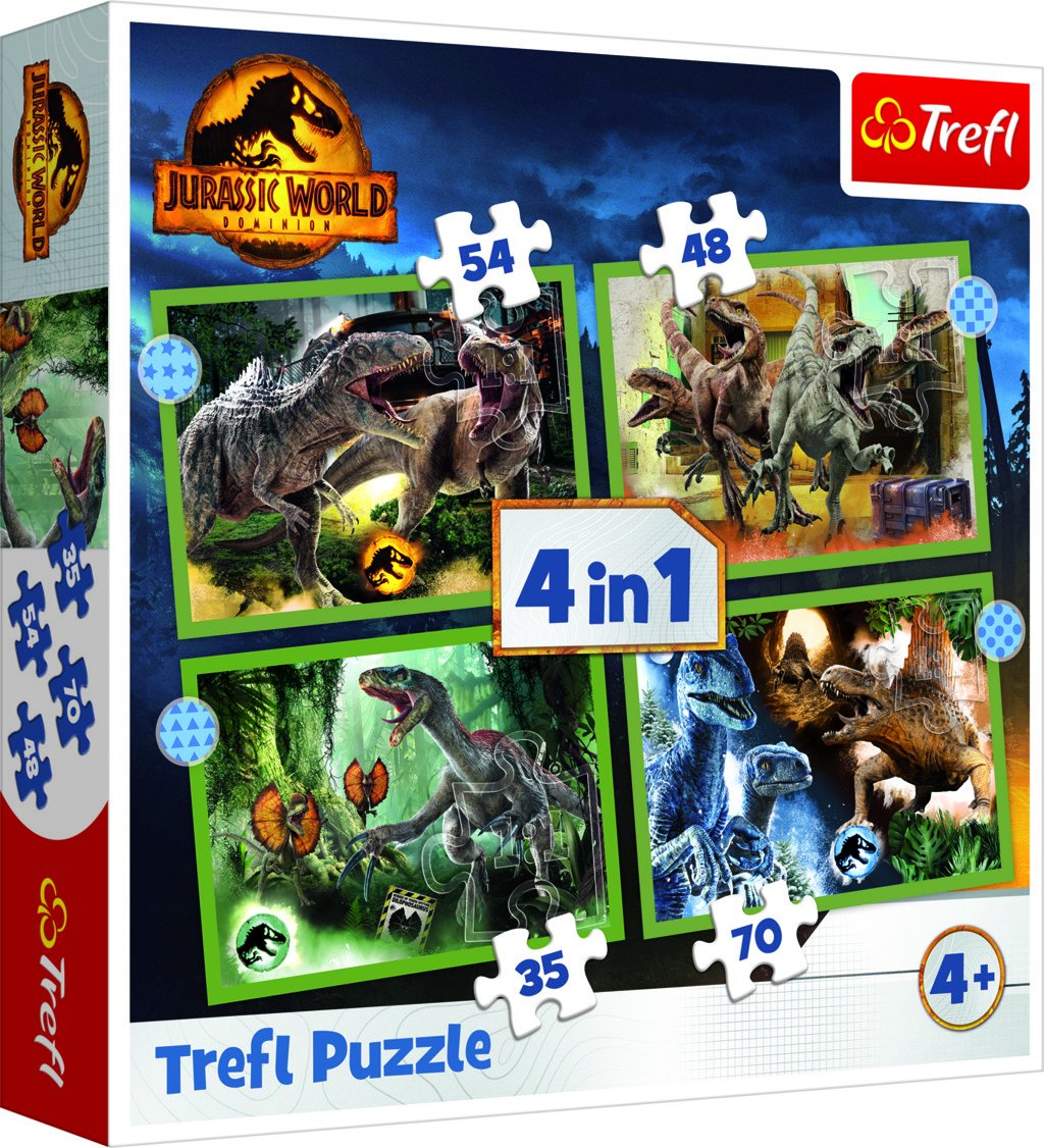 Trefl Puzzle Jurský svět: Nadvláda 4v1 (35,48,54,70 dílků) - Trefl