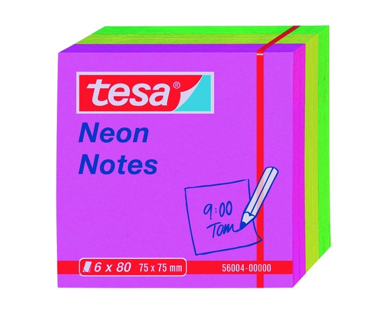 Levně tesa samolepicí poznámkové bločky Neon, 75 x 75 mm, mix barev