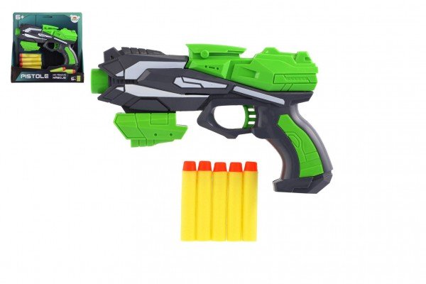Levně Pistole na pěnové náboje zelená 20 x 14 cm, plast + 5 ks nábojů