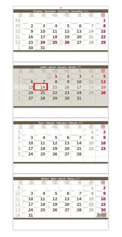 Levně Kalendář nástěnný 2025 - Čtyřměsíční skládaný šedý