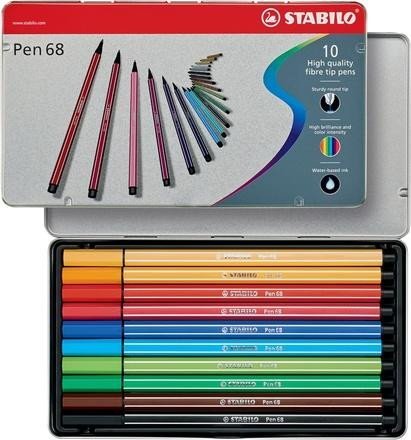 Levně Fixa STABILO Pen 68 sada 10 ks v kovovém pouzdru