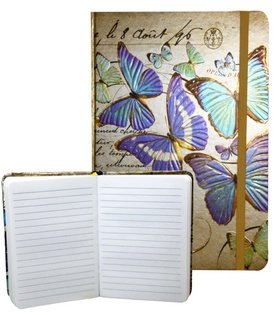 Levně Zápisník s gumičkou 95x140 mm zlatý s motýli A