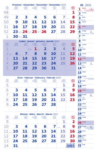 Levně Čtyřměsíční kalendář 2025 modrý s poznámkami - nástěnný kalendář