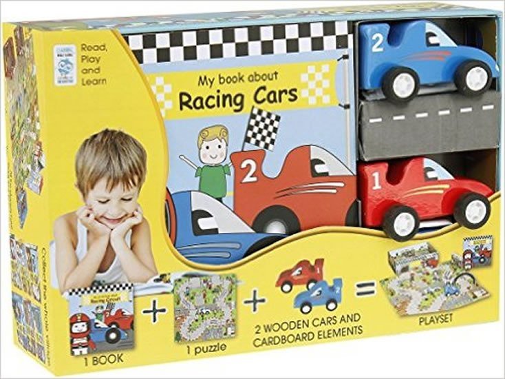 Levně My Little Book about Racing Cars (Book, Wooden Toy &amp; 16-piece Puzzle)